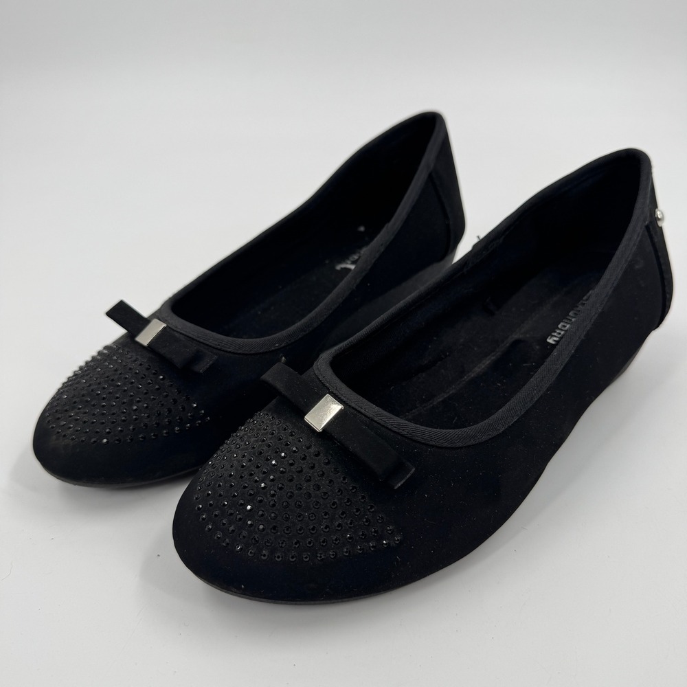 CL by Laundry Bail Wedge Pumps‎ Womens 9W Black Rhinestone Bow Low Heel Shoes